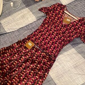 LuLaRoe Red Fit and Flare Dress with Flutter Sleeves and V-Neck